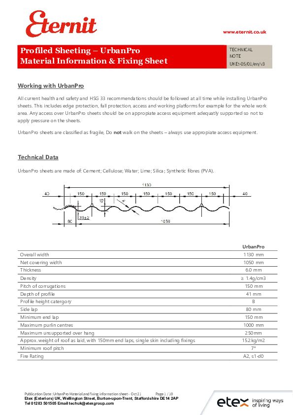 UrbanPro Material Information & Fixing Sheet